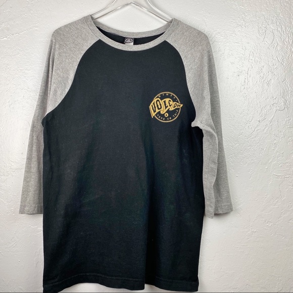 Volcom Baseball T Shirt Black Gray Sleeves - Picture 2 of 8